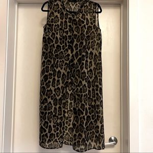 ZARA Sheer Button Down Sleeveless Leopard Tunic